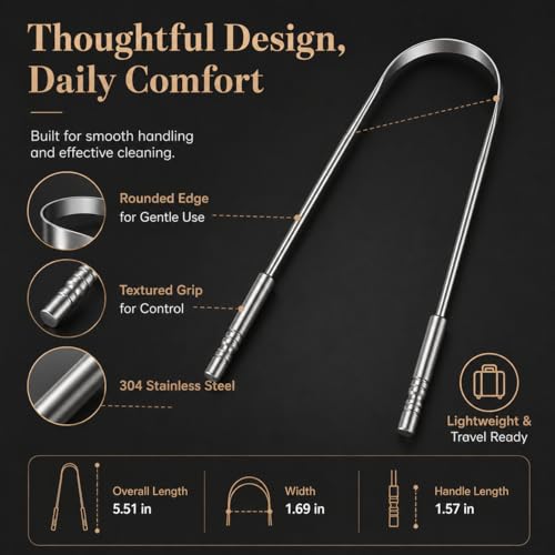 AYOJOY Stainless Steel Tongue Scraper with Travel Case for Fresh Breath