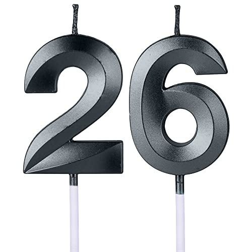 Black Number 26 and 62 Birthday Cake Candles Anniversary Celebration Topper