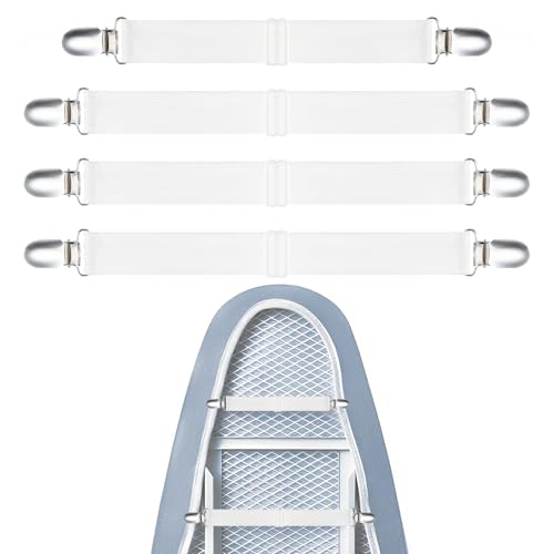 Adjustable Ironing Board Cover Clips & Fasteners - Non-Slip Elastic Sheet Holders (4 Pack)