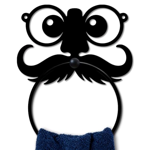 Eye Beard Towel Ring Wall Organizer Vintage Metal Towel Holder - Black