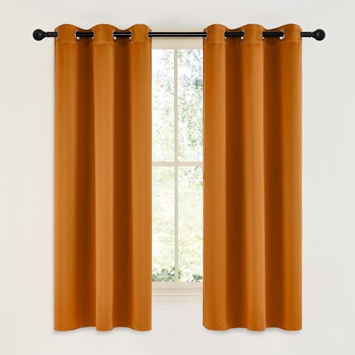 NICETOWN Orange Blackout Curtains - 42"W x 63"L Faux Silk Grommet Drapes