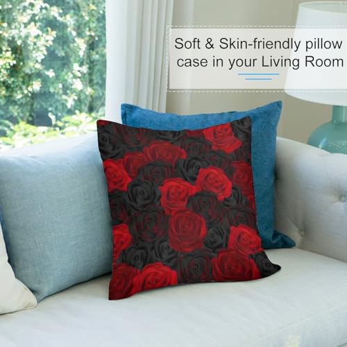 Red Rose Velvet Throw Pillow Cover, 18x18 Rustic Floral Cushion Case Rosered-9