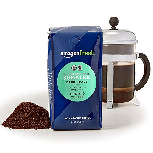 Amazon Fresh Organic Fair Trade Sumatra Dark Roast Ground Coffee - 12 oz (Pack of 3)