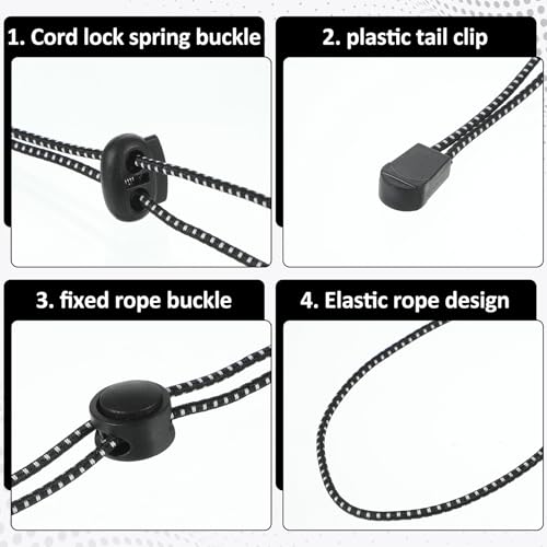 4 Pcs Climbing Stick Holder, Black Backpack Hiking Pole Ropes, Adjustable Bungee Rope, Fixing Buckle Elastic Rope, Hiking Trekking Pole Backpack Bungee Straps for Walking Outdoor Mountaineering