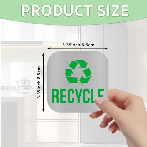 2 Pack Square Magnetic Recycle and Trash Bin Stickers, Brushed Silver