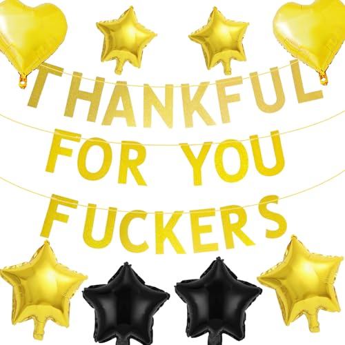 Thankful for You Banner with Foil Balloons – Thanksgiving Decorations