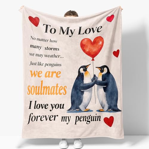 Penguin Lover Throw Blanket, Soft Cozy Fleece Gift for Couples 60"x50"