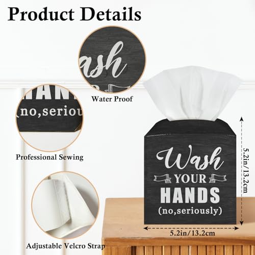 Wash Your Hands Leather Tissue Box Cover - Square Tissue Holder for Bathroom
