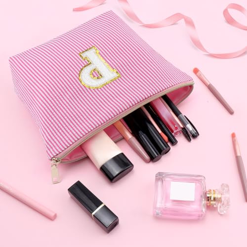 Mikela Monogrammed Makeup Bag, Letter P Pink Travel Toiletry Pouch