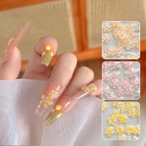 200Pcs Colorful Floral Nail Charms Flatback Resin Flower Gems for DIY Nail Art