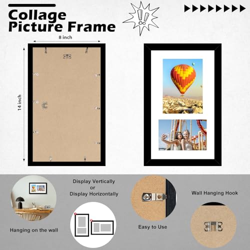 8x14 Black Wood Collage Picture Frame with 2 Openings
