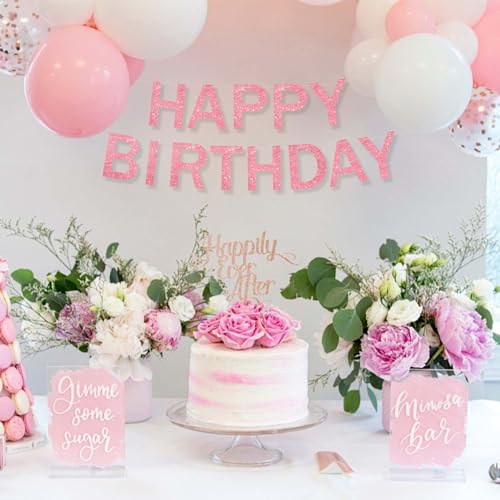 Pink Happy Birthday Banner with Ribbon - Glitter Party Decoration
