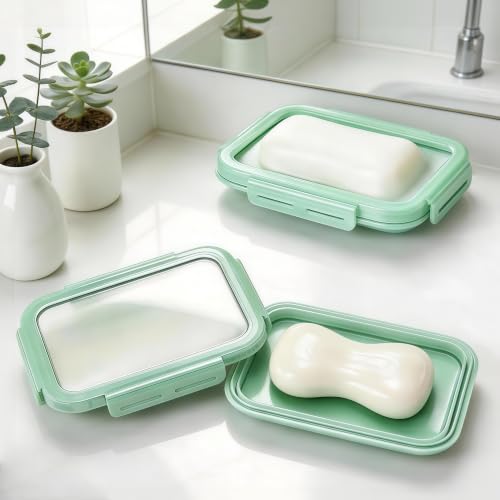 LUSTRIB Travel Soap Case - Leak-Proof Silicone Holder with Drain Tray