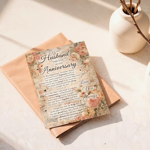 Romantic Anniversary Card for Husband - Vintage Floral Design