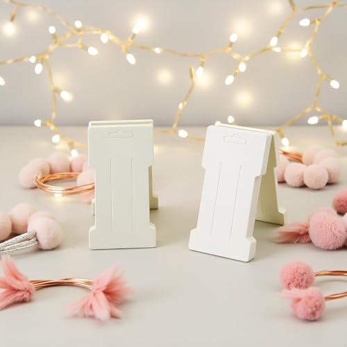 50 White Hair Clip Display Cards - 4.52 x 3 Inches with Cat Design