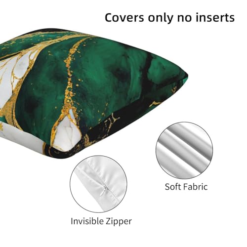 Emerald Green and Gold Marble Throw Pillow Covers 18x18 (Set of 2)