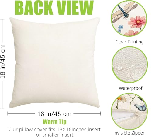 RABUSOFA Waterproof Spring Summer Pillow Covers 18x18" - Multicolor Set of 2 for Outdoor Furniture