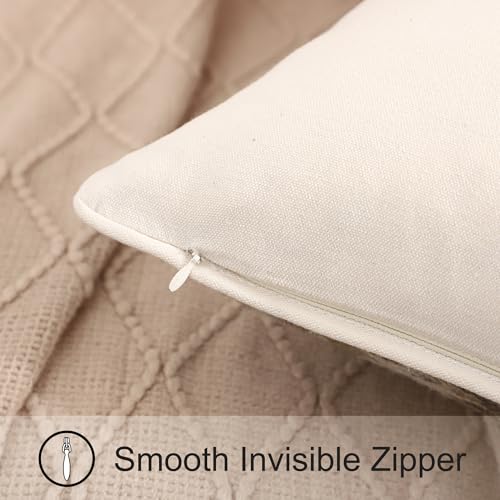 Beige Floral Throw Pillow Covers 18x18 Inches, Pack of 2