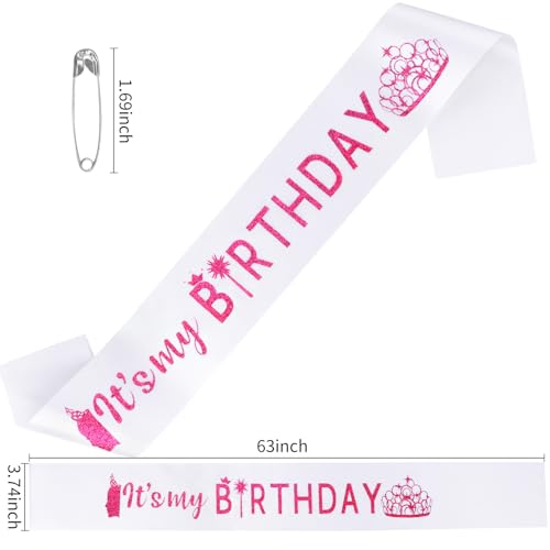 It's My Birthday Sash White Satin Glitter Party Accessory for Women