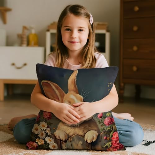 Easter Rabbit Throw Pillow Cover - Bunny Gift for Kids & Women, 18x18 Inches, Animal Decoration 02