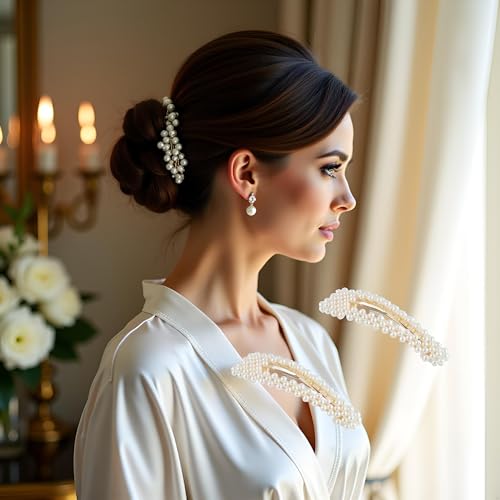 Pearl Hair Clips & Barrettes Snap Hair Styling Pins 2Pcs