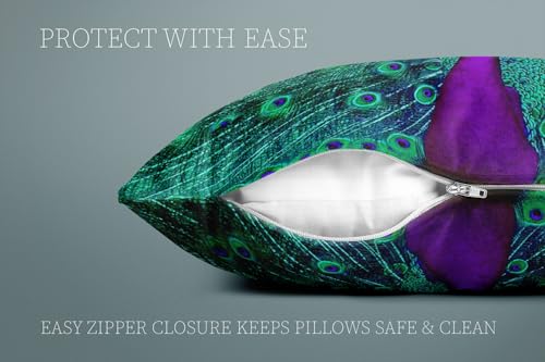 18x18 Inches Purple and Teal Peacock Pillow Cover - Double-Sided Printed Cushion Case, Pack of 1