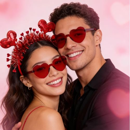 Valentine Heart Headband and Red Heart Sunglasses Party Set