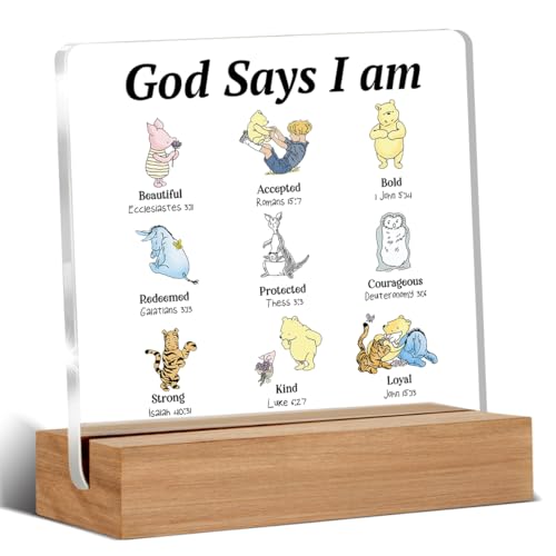 Winnie the Pooh Christian Acrylic Sign with Wooden Stand - Desk Decor