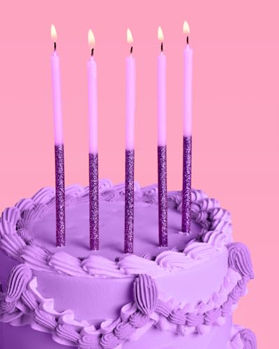 Purple Glitter Birthday Candles - 10 Pack, 5 Inch Cake Decorations