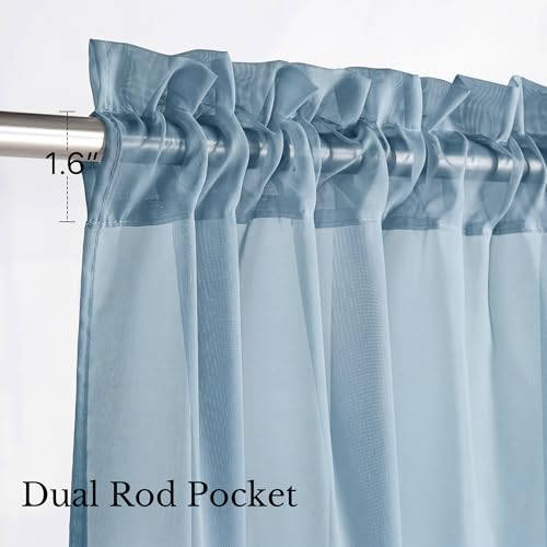 NICETOWN Stone Blue Sheer Curtains for Kids Room 2 Panels W42xL63 - Modern Window Treatment
