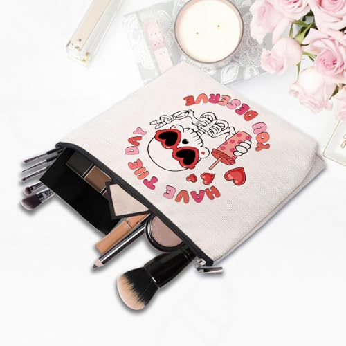 Funny Skeleton Makeup Bag Canvas Zipper Toiletry Pouch for Women