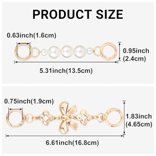 Winsyison 2pcs Gold Bow & Pearl Purse Strap Extender Chain