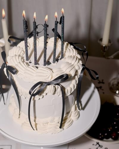 Black Glitter Birthday Cake Candles - 10 Tall Thin Party Decor