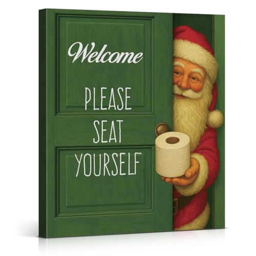 Christmas Bathroom Wall Art Print Vintage Santa Claus Canvas Frame - Seat Yourself 8x10