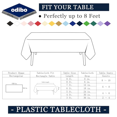 odibo White Disposable Plastic Tablecloths 2 Pack 54" x 108" PEVA