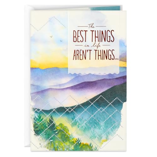 Hallmark Birthday Card - Watercolor Mountains, 'The Best Things in Life Aren't Things'