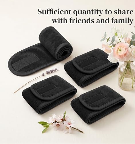 ValueBargain 4-Pack Black Spa Headbands for Facials and Makeup