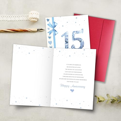 15th Anniversary Card for Wife & Husband - Romantic Keepsake