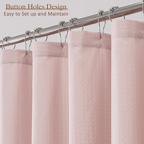 Ebesto Pink 72x72 Inch Waffle Embossed Shower Curtain - Water-Resistant, Machine Washable Bathroom Decor, Hotel-Style Fabric