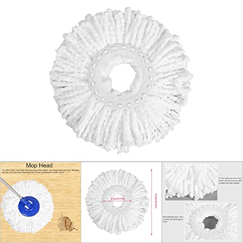 Glomora White Microfiber Spin Mop Head Replacement 360° Rotating Refill