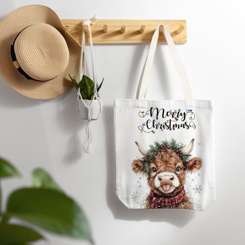 Christmas Highland Cow Reusable Holiday Gift Bags Party Favors - Xmas Tote