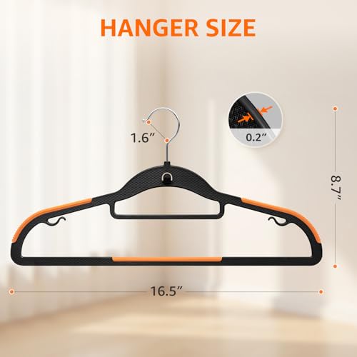 Yolife Vertical Cascading Clothes Hangers - 10 Pack, Non-Slip, Slim Space-Saving Design, 360° Swivel Hook, Black & Orange