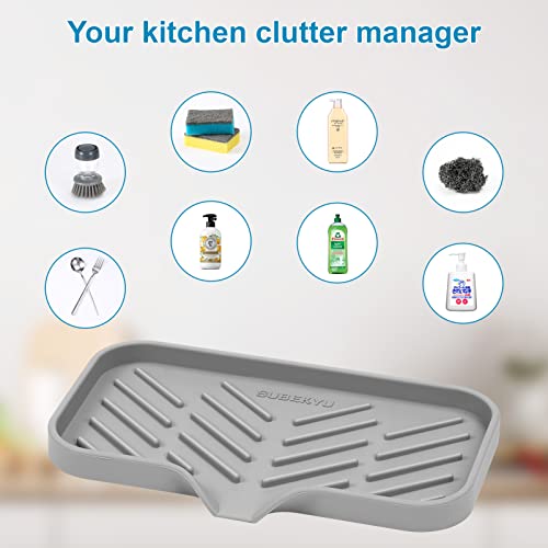 SUBEKYU Silicone Kitchen Sink Soap Tray, Self-Draining Sponge Holder - Gray