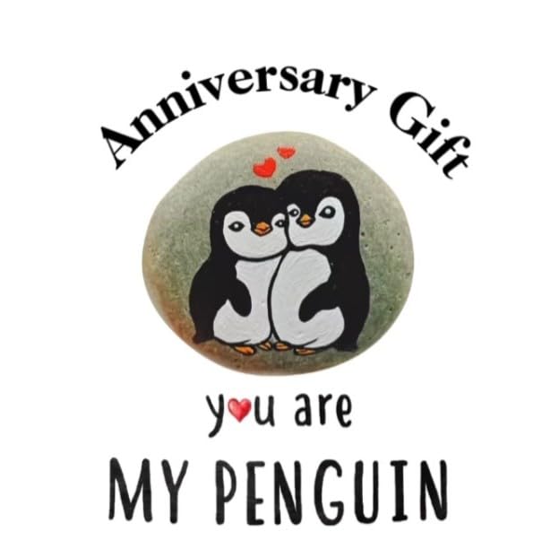 Hand-Painted Penguin Pebble Art Gift for Couples