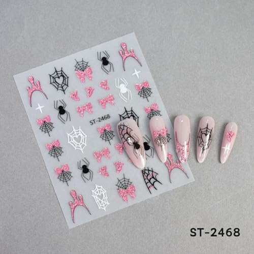 NSSHEL 6 Sheets Halloween Nail Stickers Spider Web Ghost Skull 3D Self-Adhesive
