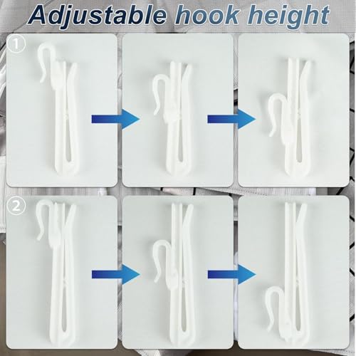 Adjustable Pinch Pleat Curtain Hooks - 2.75-Inch Plastic Hooks, 50-Pack