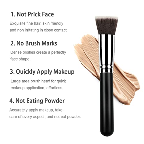 Flat Kabuki Foundation Brush - Soft Synthetic Makeup Brush for Liquid & Powder