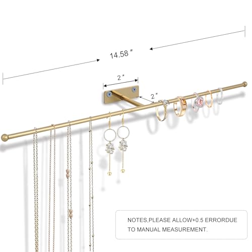 DTMNEP Gold Wall Hanging Jewelry Organizer for Necklaces & Accessories - 14.5"