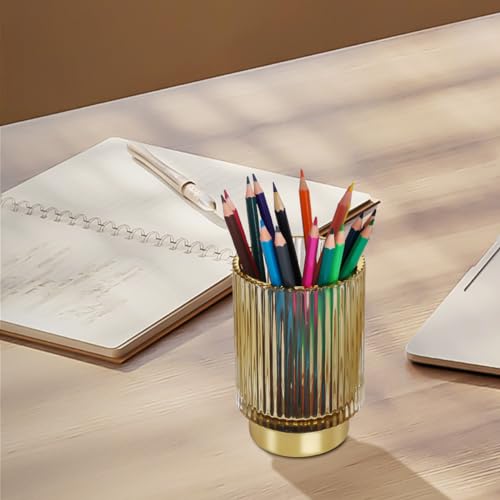 Large Amber Glass Makeup Brush Holder Organizer for Vanity & Countertop