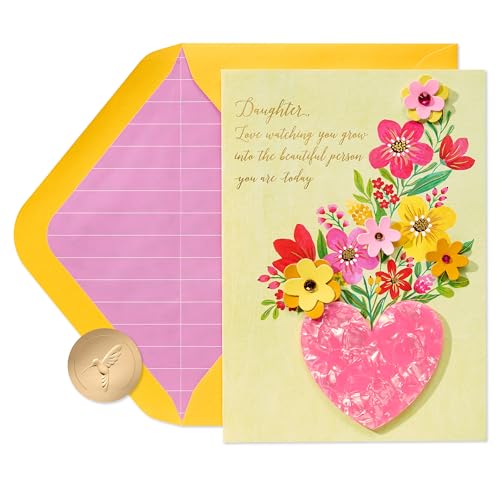 Papyrus Birthday Card for Daughter - Floral Heart Vase Design